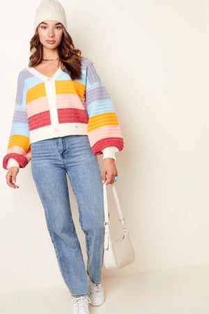 Strickjacke mit Ballonärmeln - mehrfarbig Weißes Multi S/M h5 Bild5